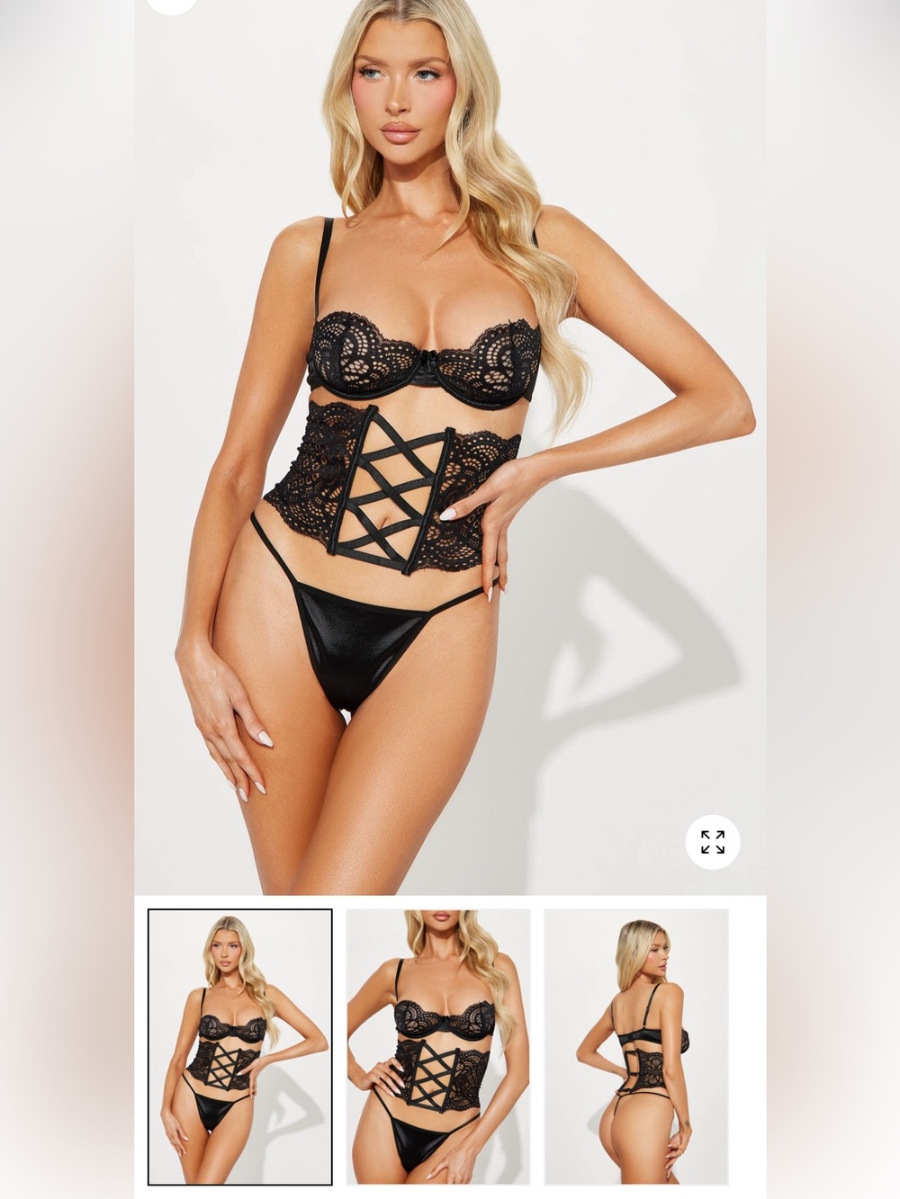 black Lace Underwire Bra and Lace-Up Garter Belt - 1 string inclus